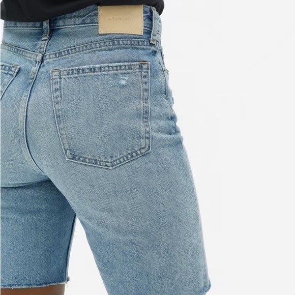 EVERLANE The Jean Cheeky Long Denim Distressed Shorts - Picture 4 of 9